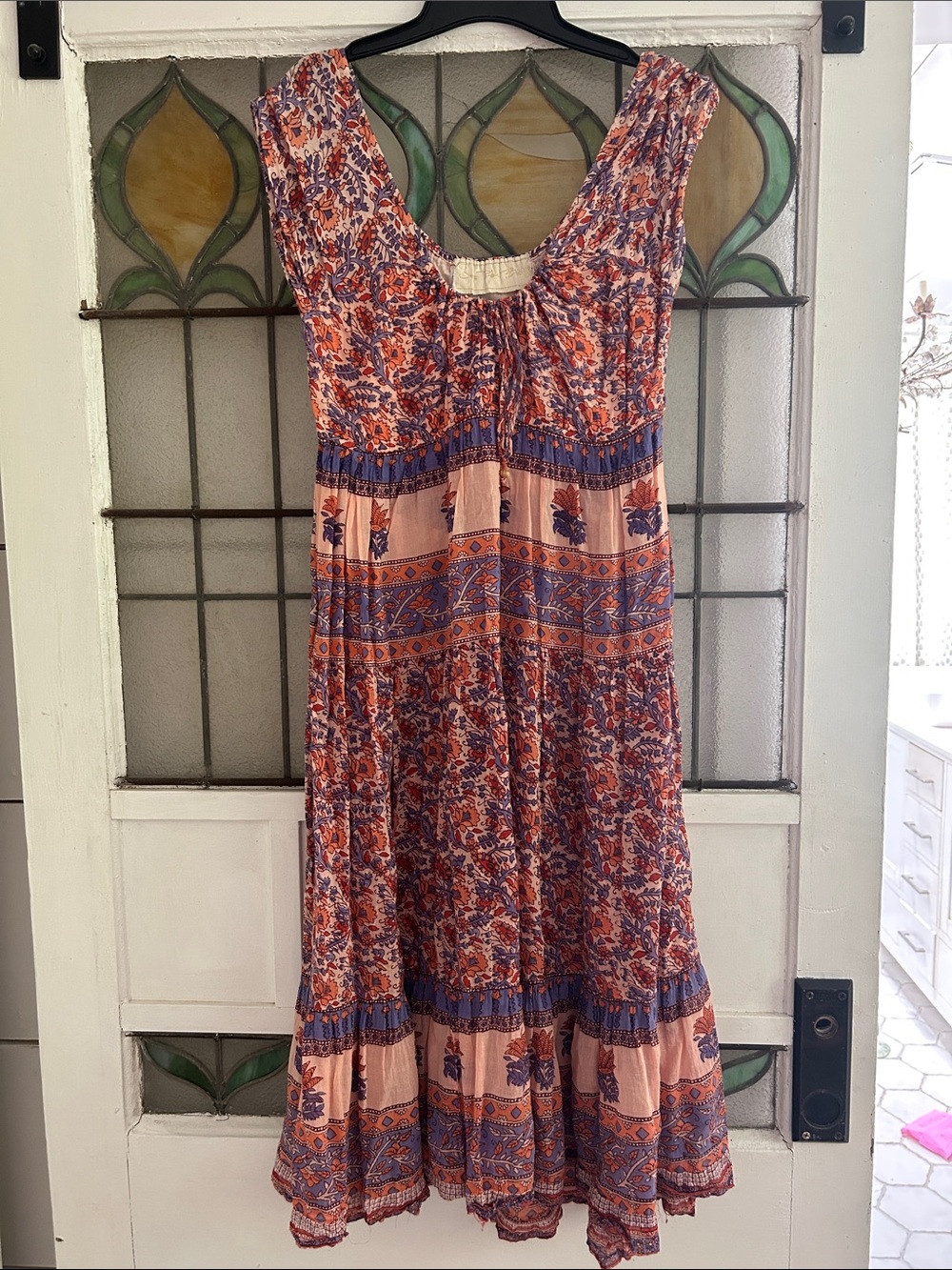 Jen’s Pirate Booty Boho Floral Tiered Sleeveless Maxi Dress in Coral and Blue